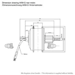EBS V2 AKM-G Hinterradmotor 36V 250W 36 Speichenlöcher -RadMeister Verkaufe Dimensionszeichnung AKM G Hinterradmotor F02 1280x1280